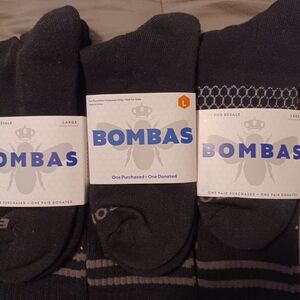 3 Pairs Bombas Men's Dark Gray Casual Socks Large